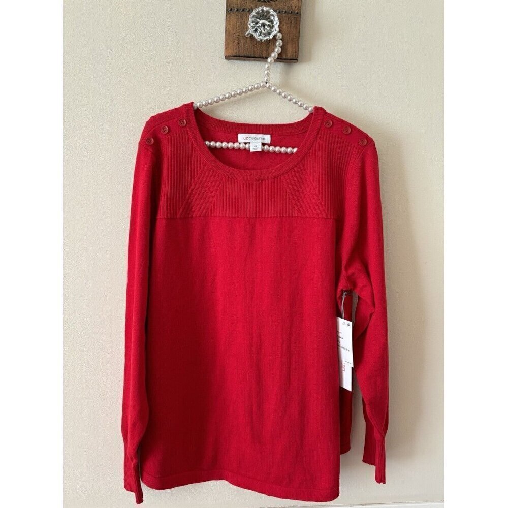 NWT Liz Claiborne Womens Size 0X Red Pullover Sweater Button Trim